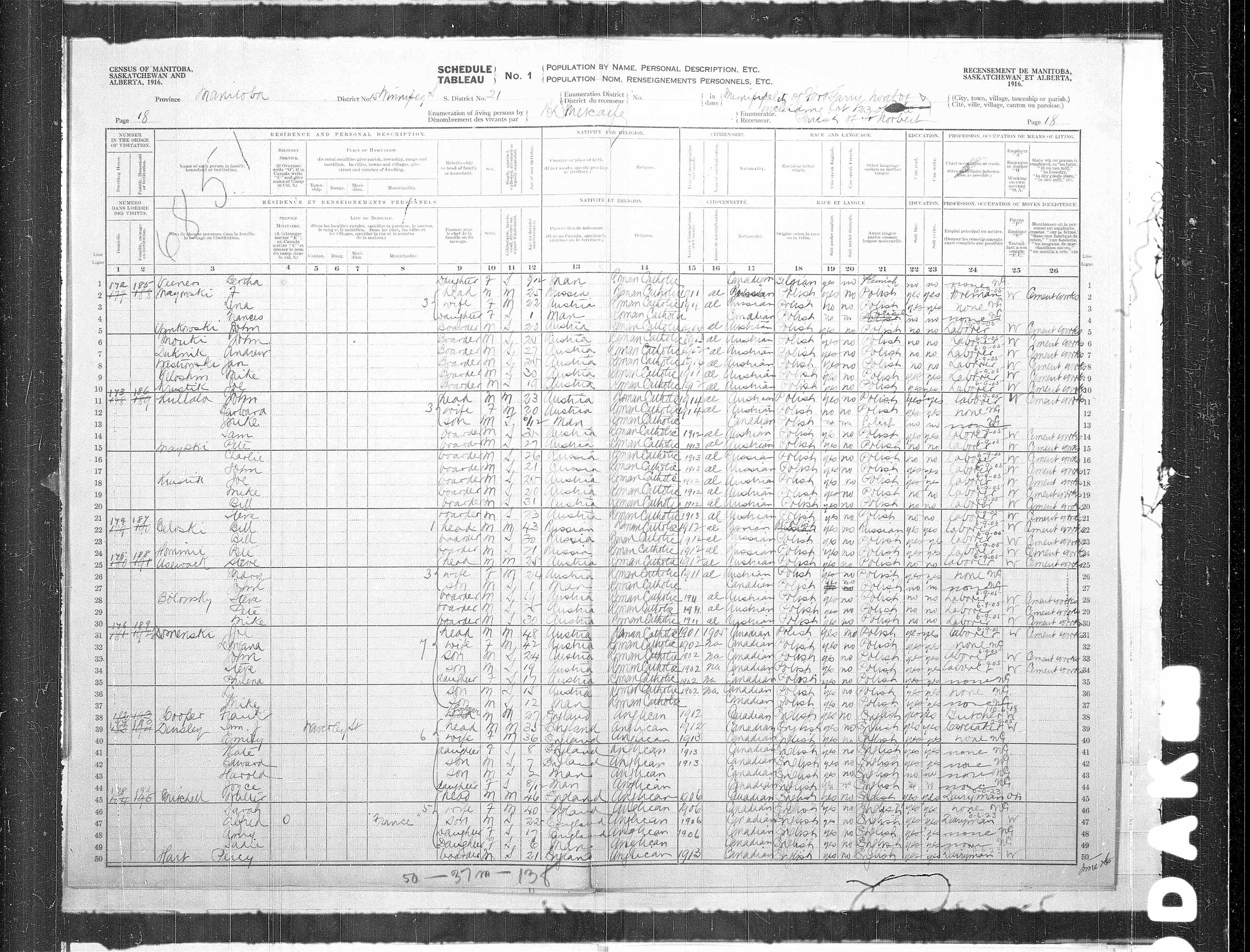 Titre : Recensement des provinces des prairies (1916) - N d'enregistrement Mikan : 3800575 - Microforme : t-21934