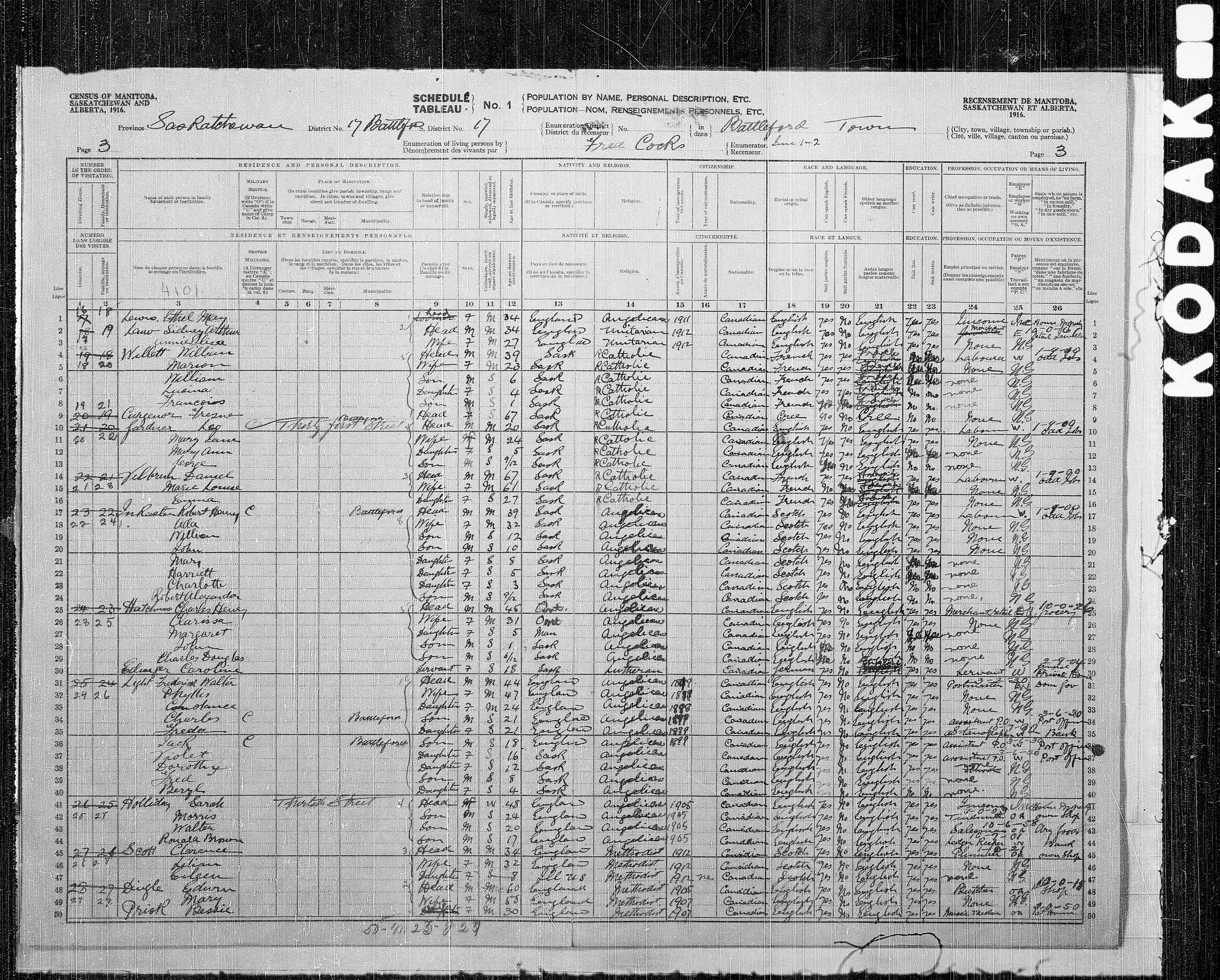 Titre : Recensement des provinces des prairies (1916) - N d'enregistrement Mikan : 3800575 - Microforme : t-21936