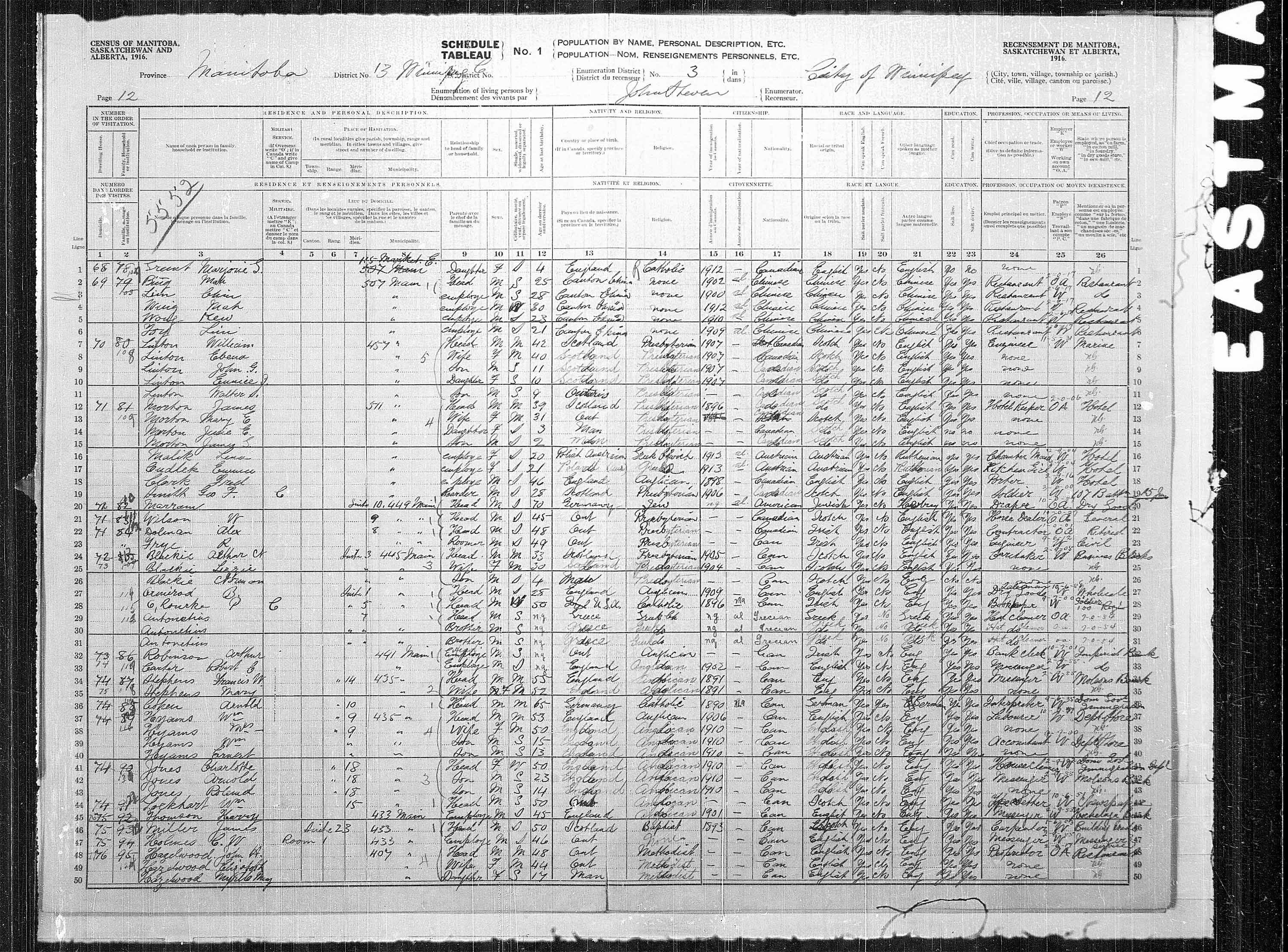 Title: Census of the Prairie Provinces, 1916 - Mikan Number: 3800575 - Microform: t-21939