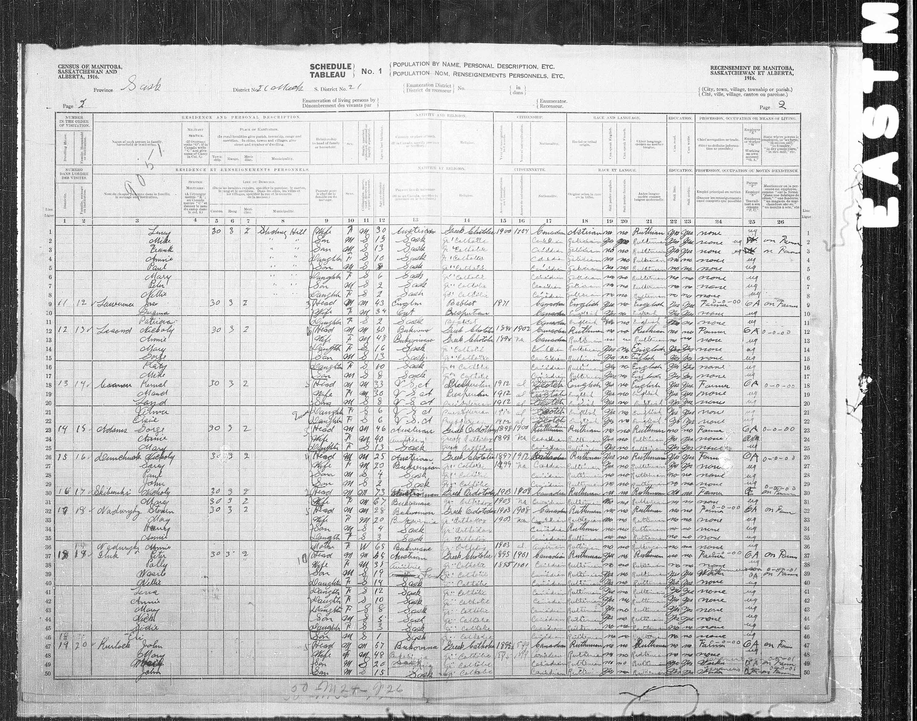 Title: Census of the Prairie Provinces, 1916 - Mikan Number: 3800575 - Microform: t-21940