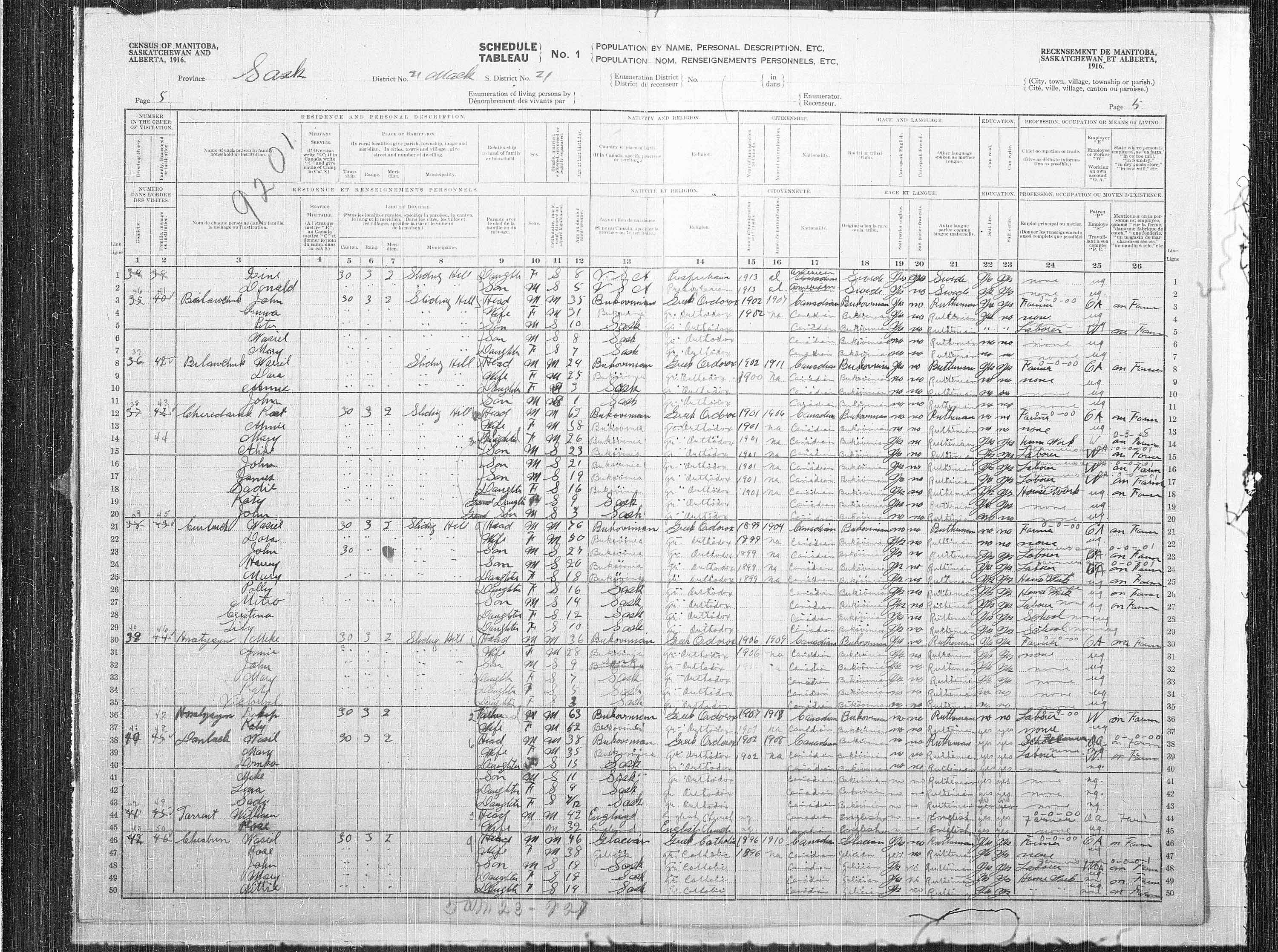 Titre : Recensement des provinces des prairies (1916) - N d'enregistrement Mikan : 3800575 - Microforme : t-21940
