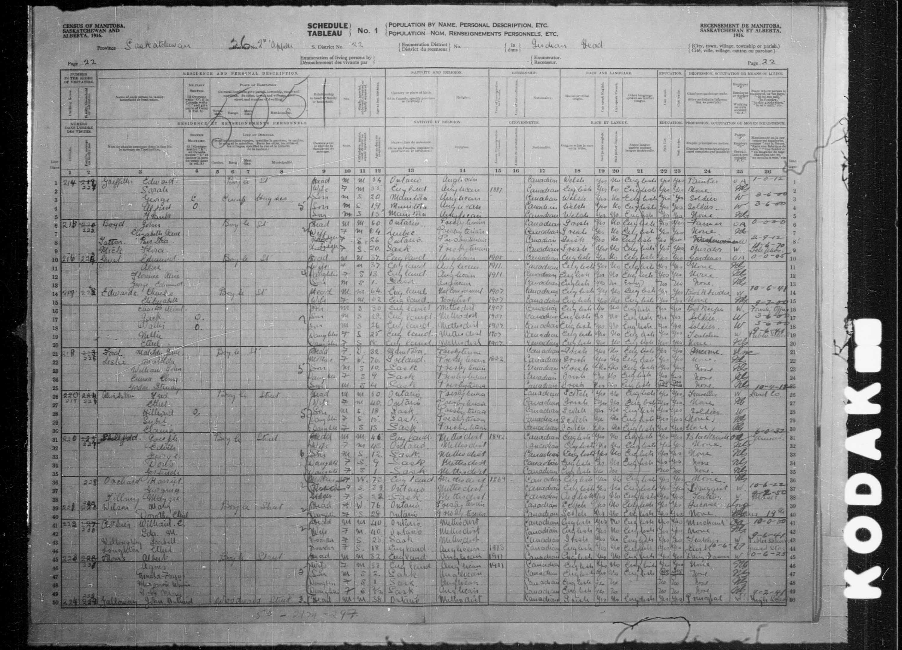Titre : Recensement des provinces des prairies (1916) - N d'enregistrement Mikan : 3800575 - Microforme : t-21942