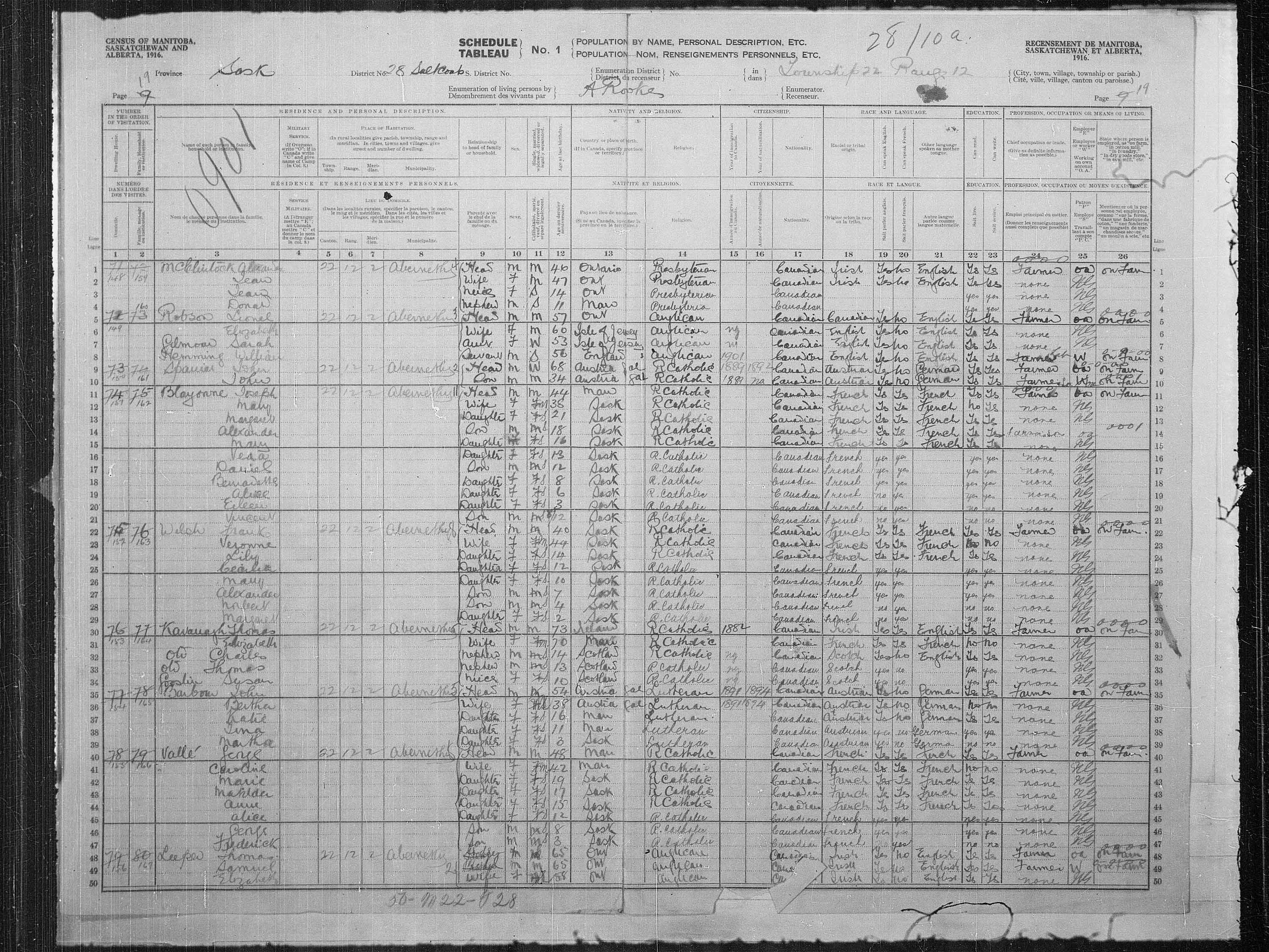 Title: Census of the Prairie Provinces, 1916 - Mikan Number: 3800575 - Microform: t-21943
