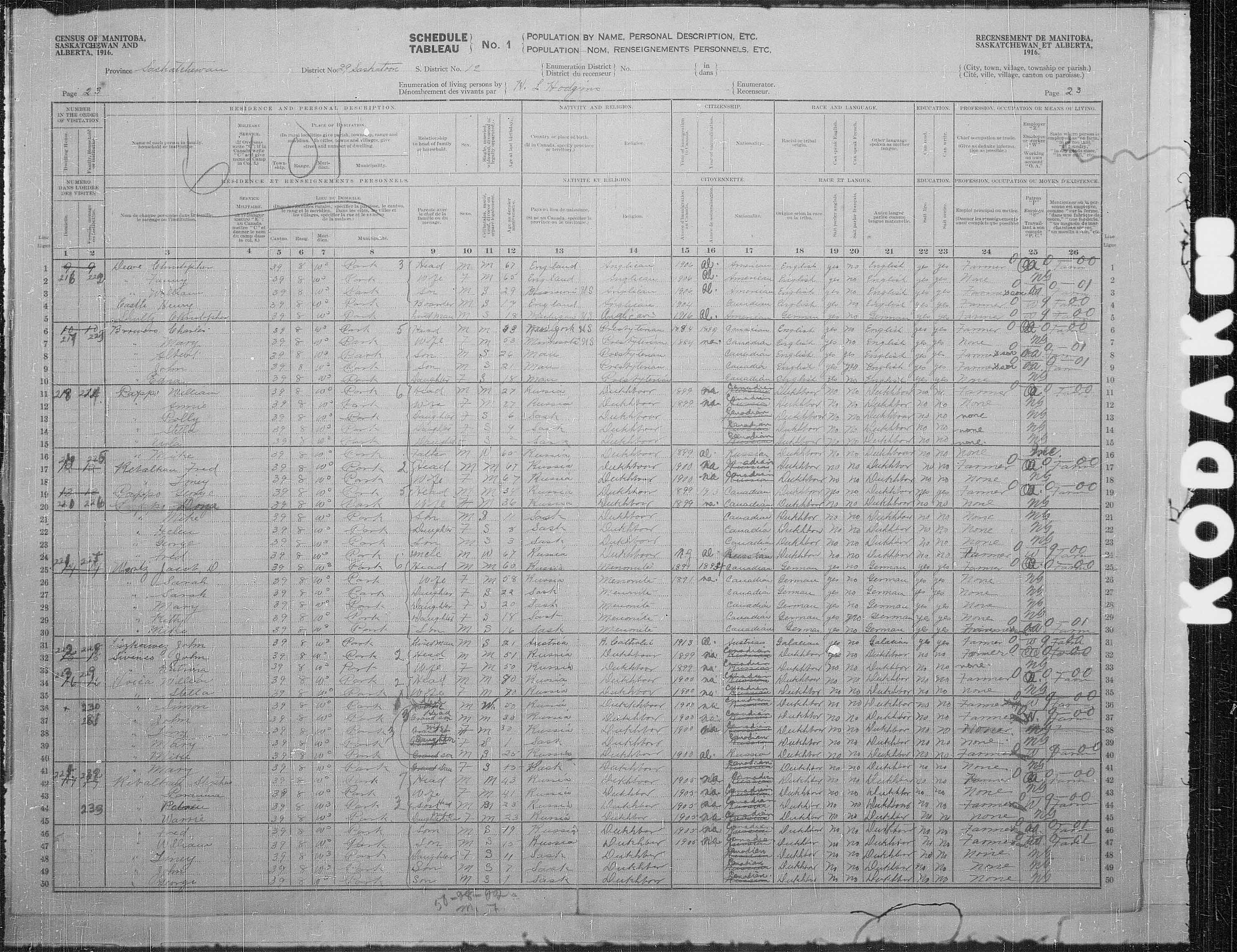 Titre : Recensement des provinces des prairies (1916) - N d'enregistrement Mikan : 3800575 - Microforme : t-21944