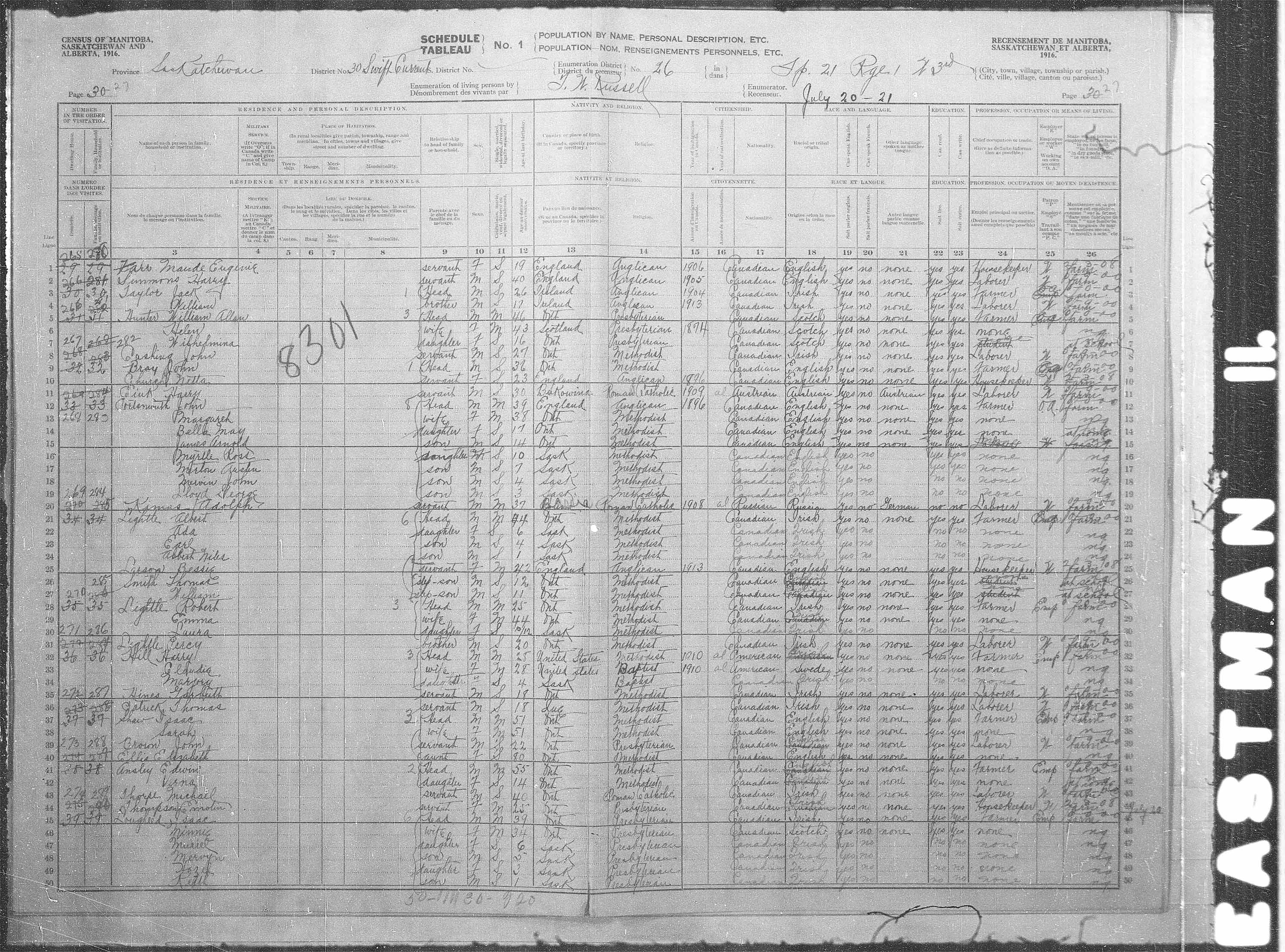 Titre : Recensement des provinces des prairies (1916) - N d'enregistrement Mikan : 3800575 - Microforme : t-21945