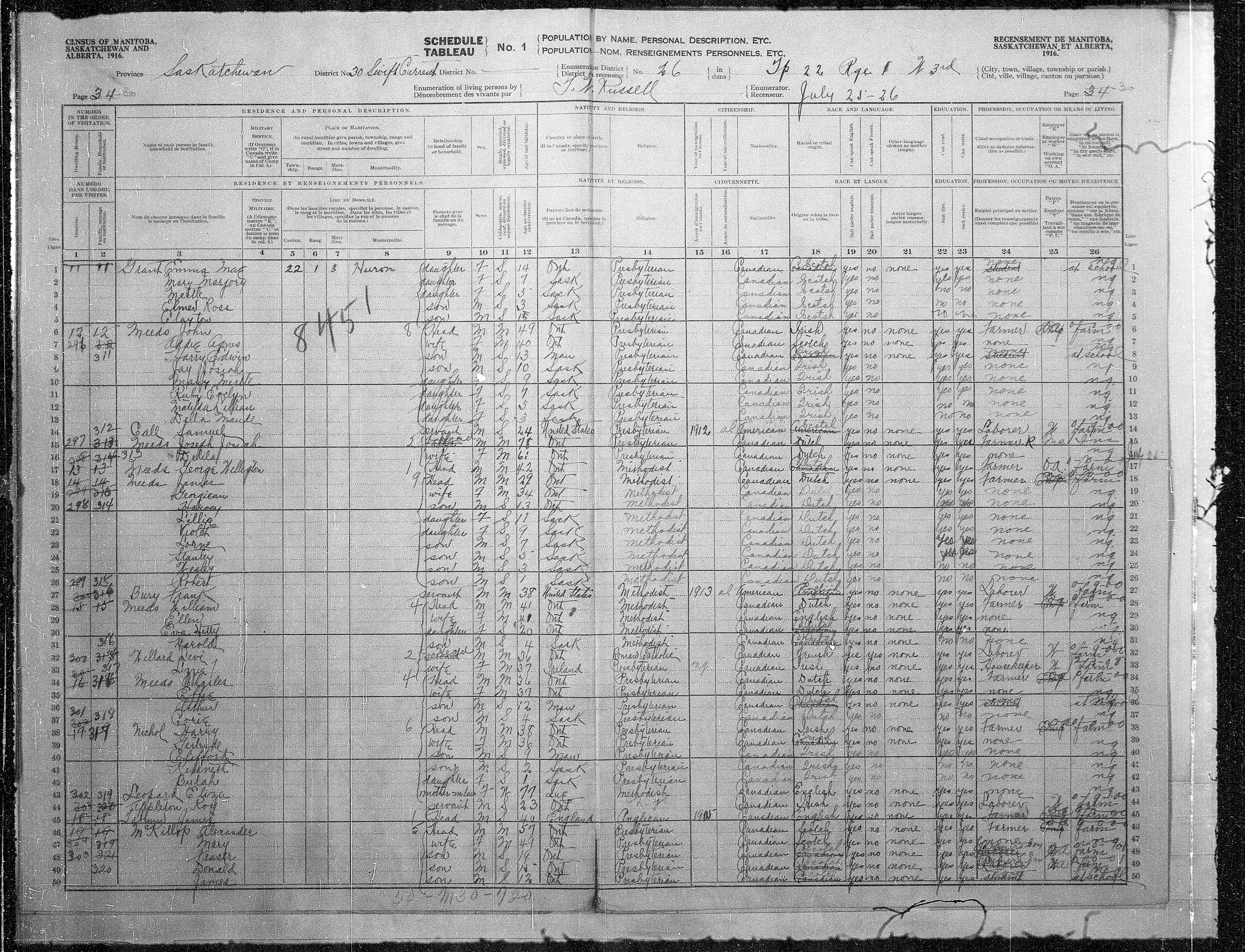 Title: Census of the Prairie Provinces, 1916 - Mikan Number: 3800575 - Microform: t-21945
