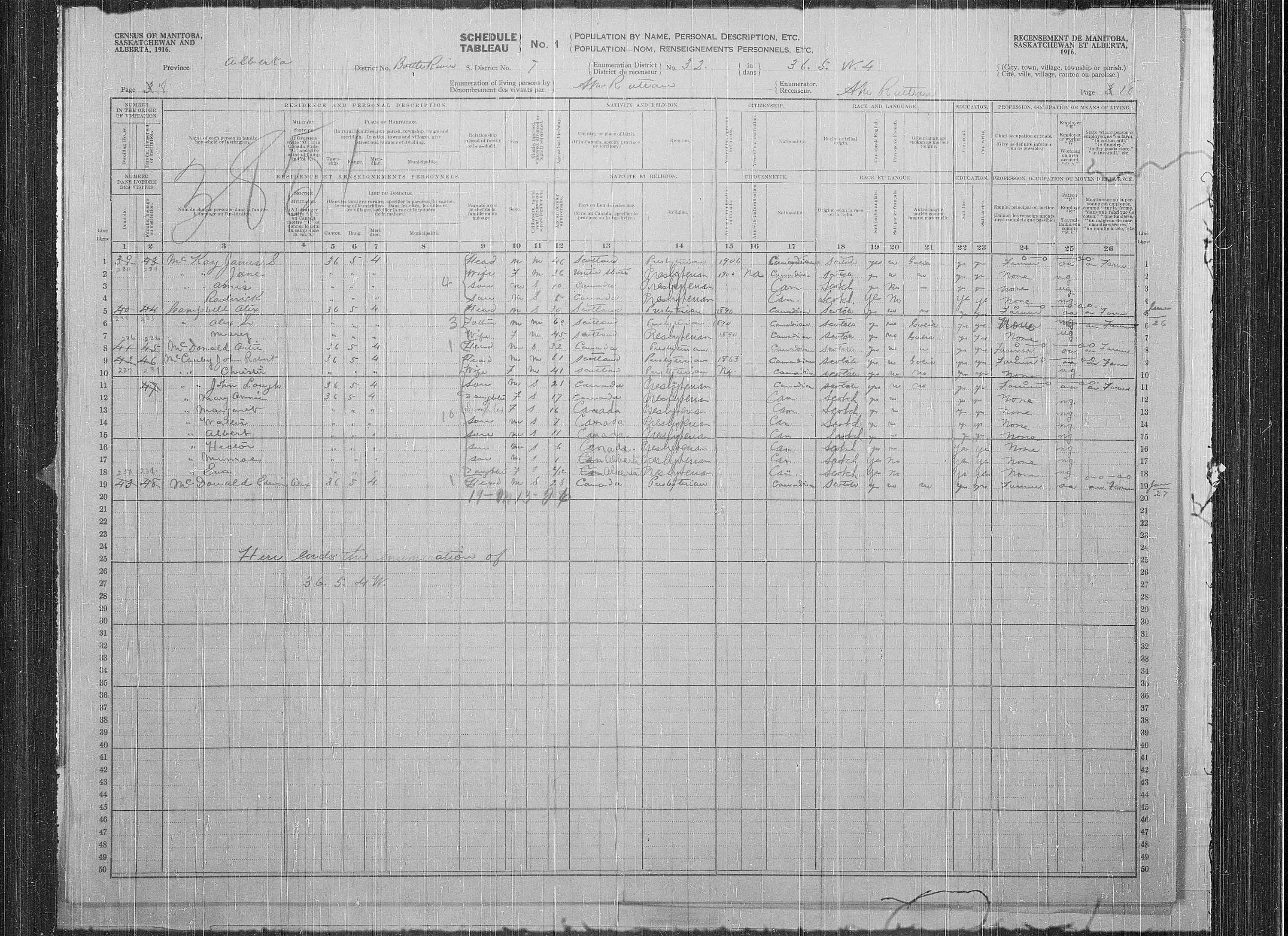 Titre : Recensement des provinces des prairies (1916) - N d'enregistrement Mikan : 3800575 - Microforme : t-21947