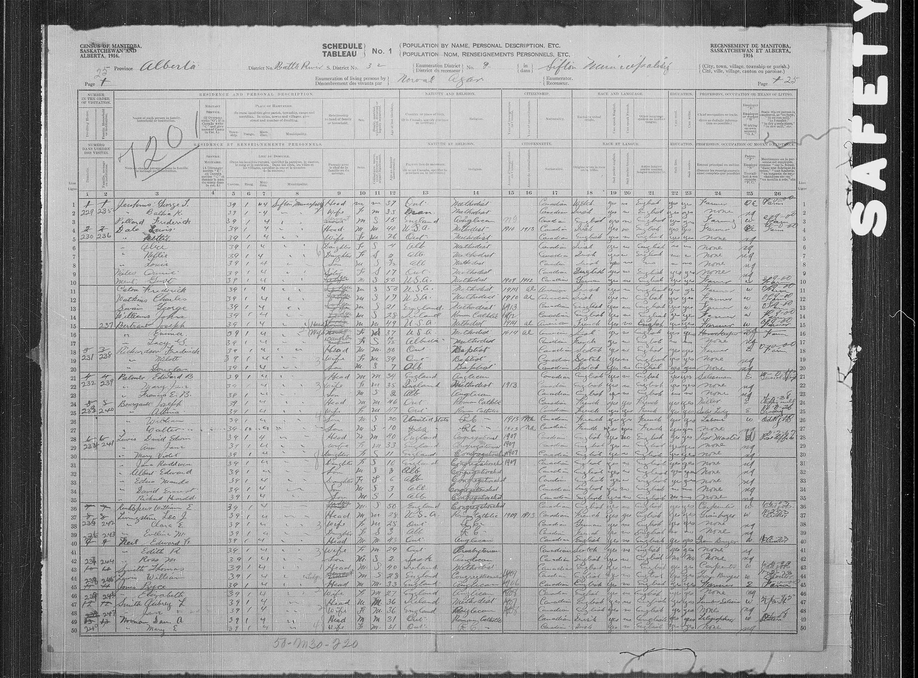 Titre : Recensement des provinces des prairies (1916) - N d'enregistrement Mikan : 3800575 - Microforme : t-21947
