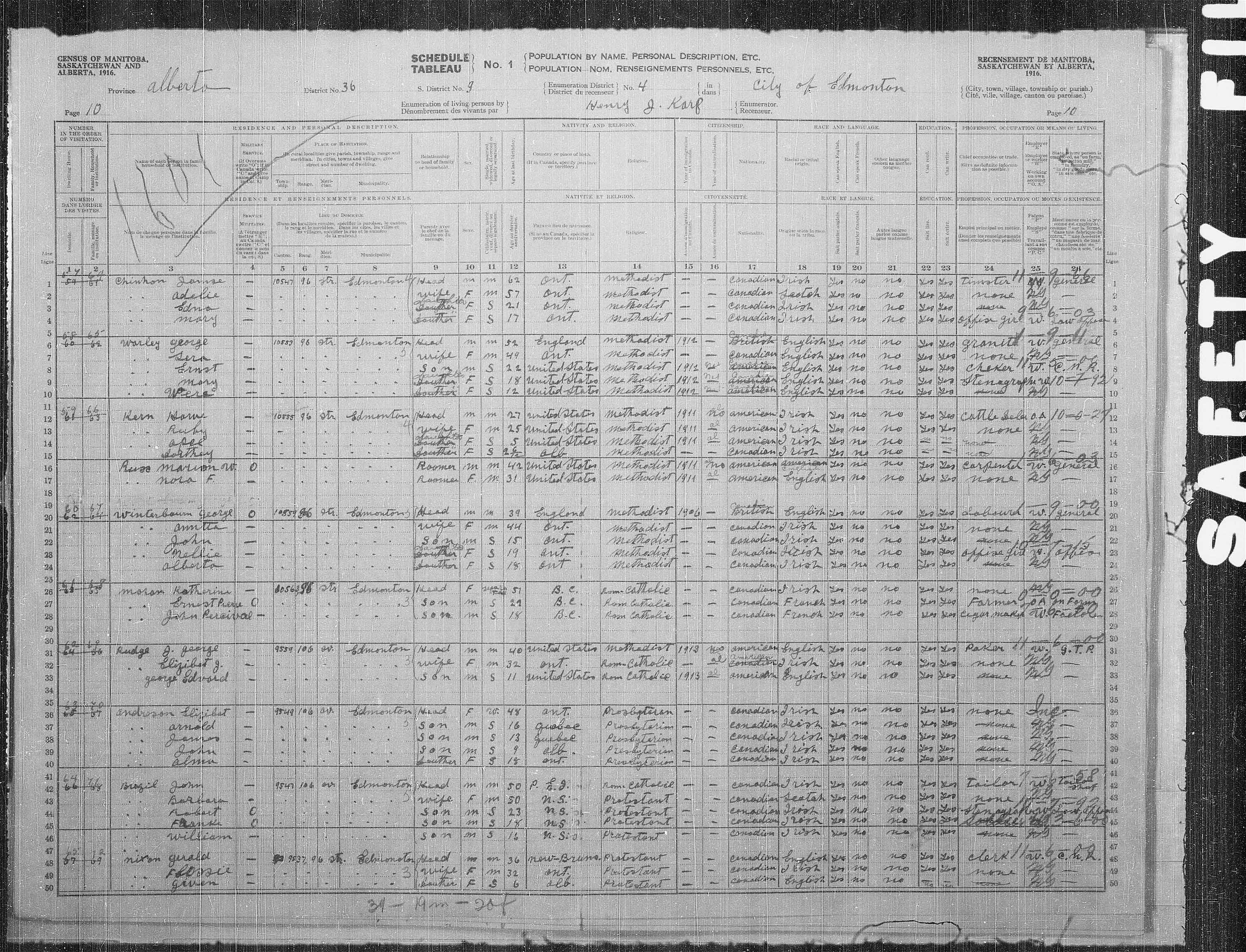 Titre : Recensement des provinces des prairies (1916) - N d'enregistrement Mikan : 3800575 - Microforme : t-21950