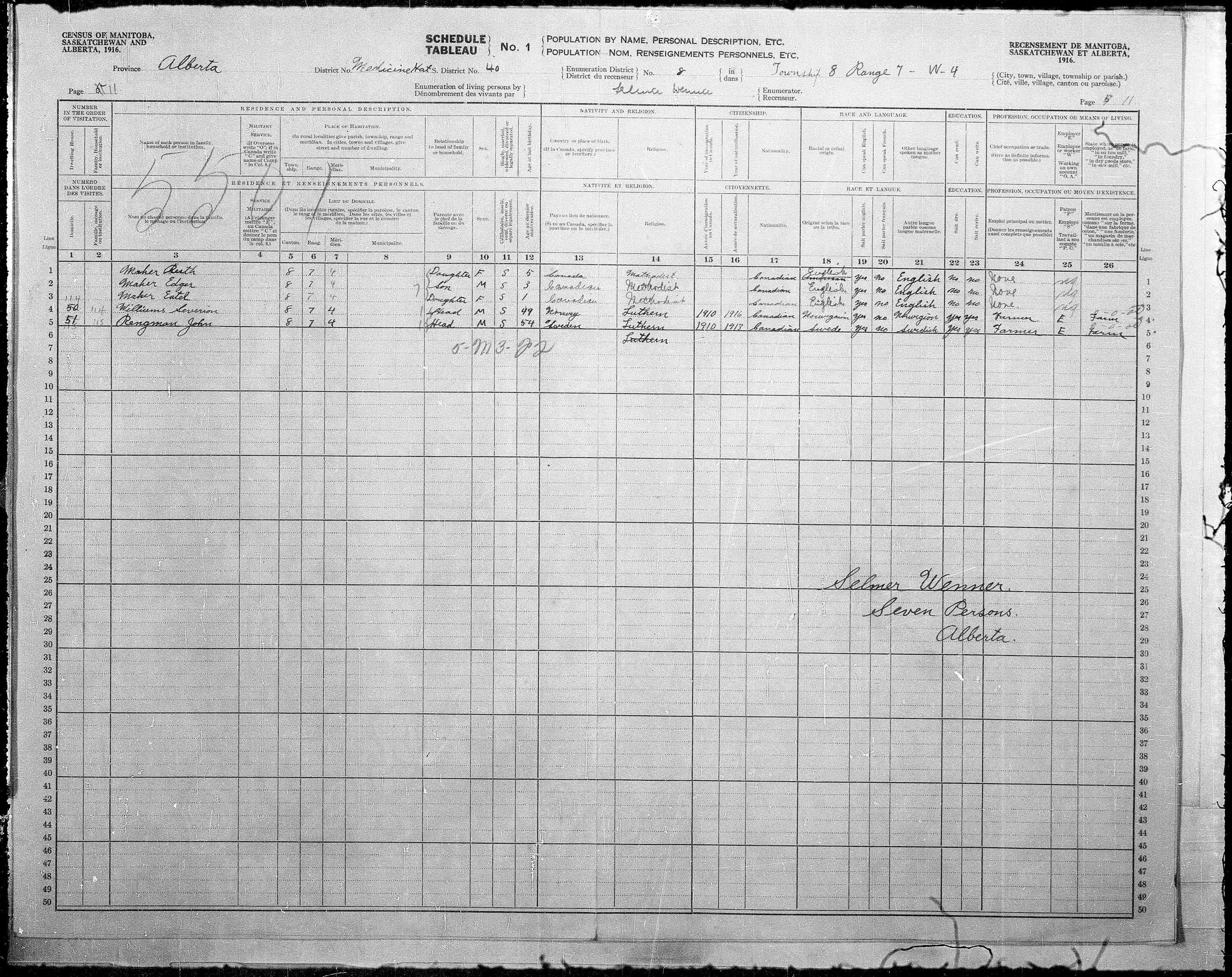 Titre : Recensement des provinces des prairies (1916) - N d'enregistrement Mikan : 3800575 - Microforme : t-21952