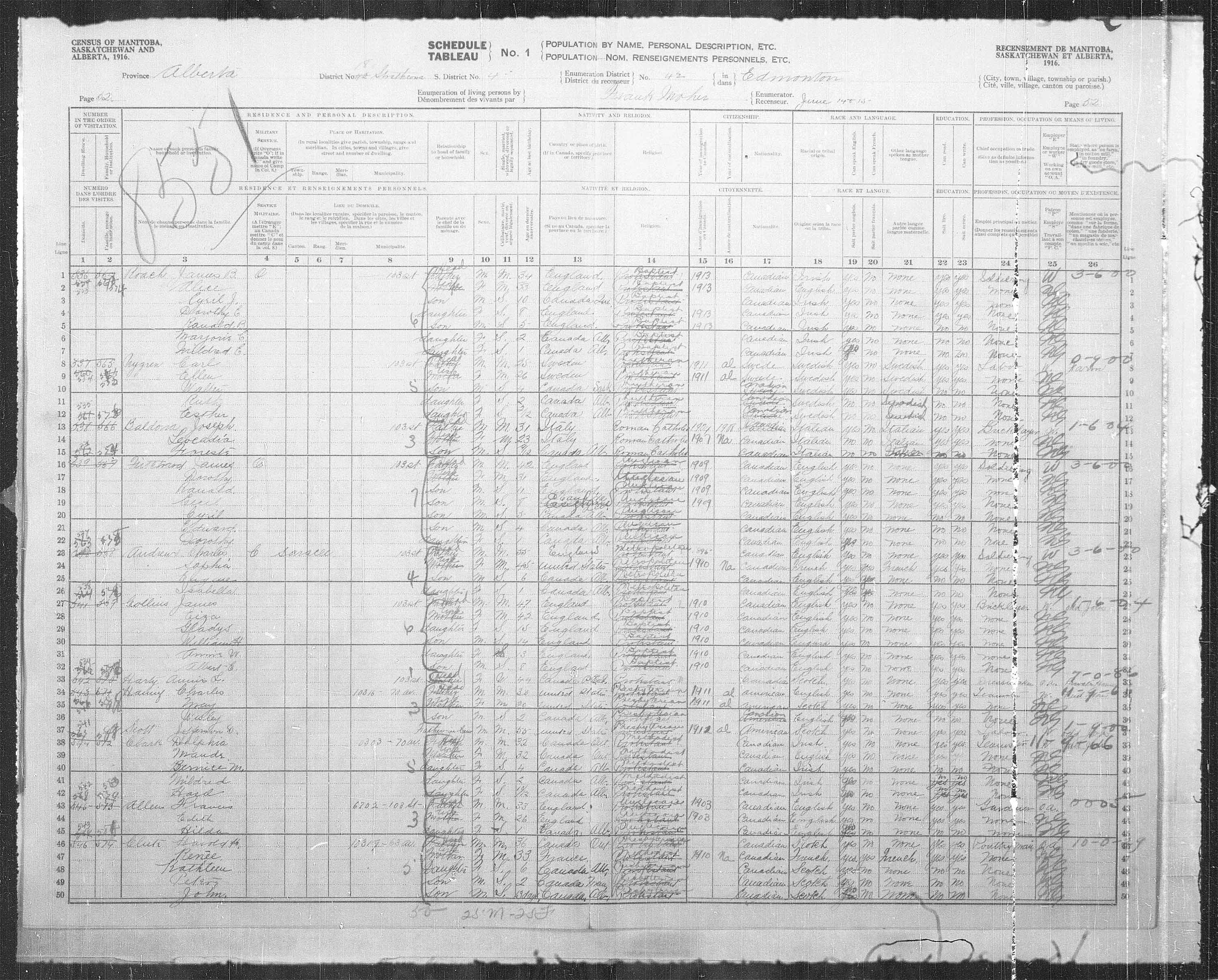 Titre : Recensement des provinces des prairies (1916) - N d'enregistrement Mikan : 3800575 - Microforme : t-21954