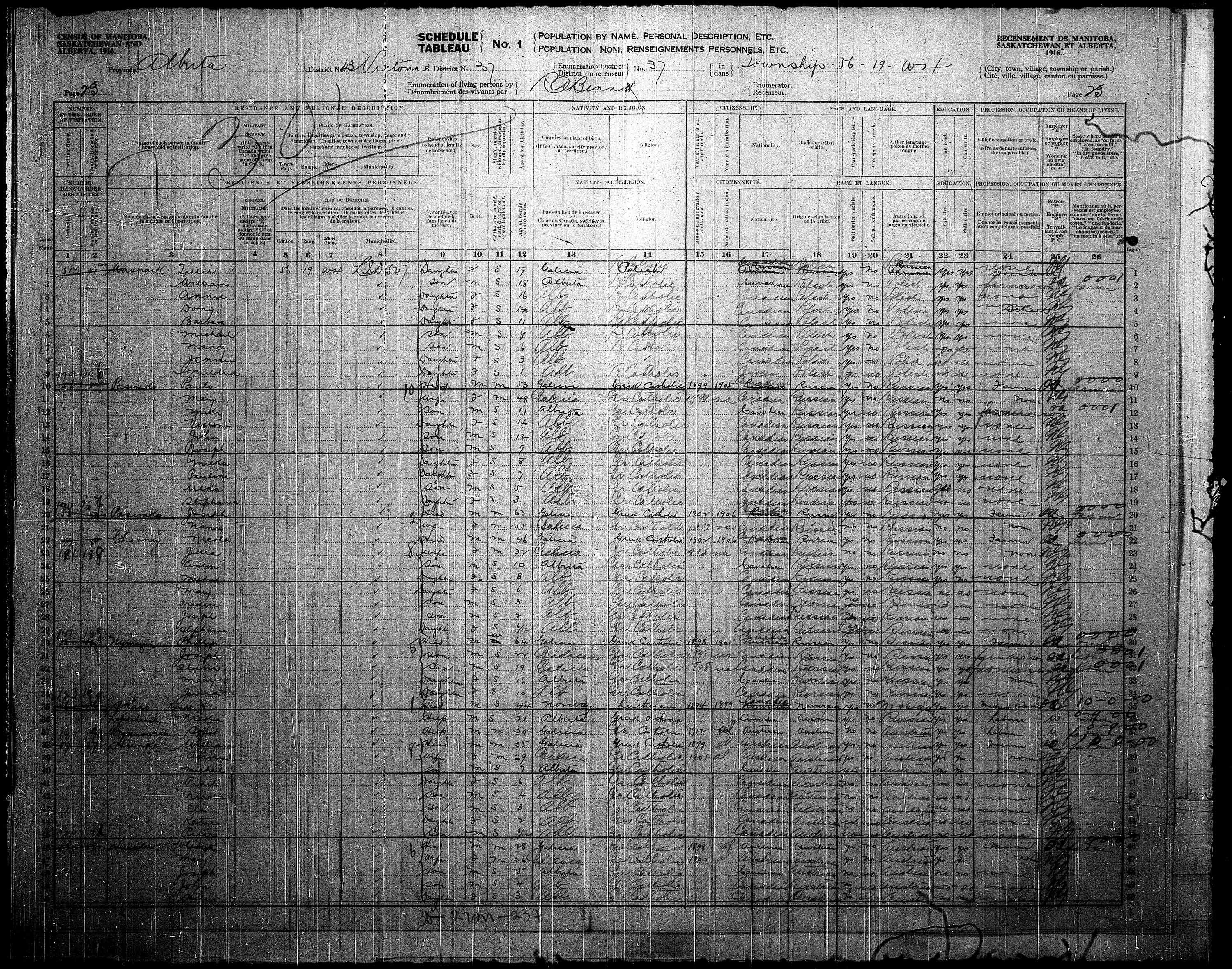 Titre : Recensement des provinces des prairies (1916) - N d'enregistrement Mikan : 3800575 - Microforme : t-21956