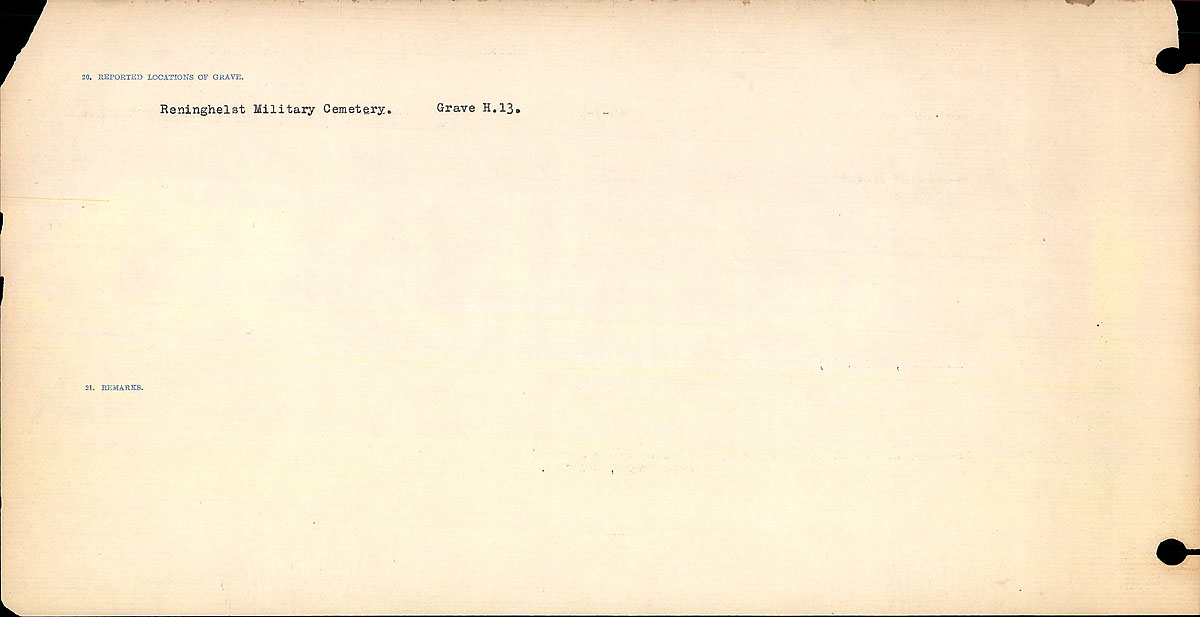 Titre : Registres de circonstances du dcs, Premire Guerre mondiale - N d'enregistrement Mikan : 46246 - Microforme : 31829_B016685