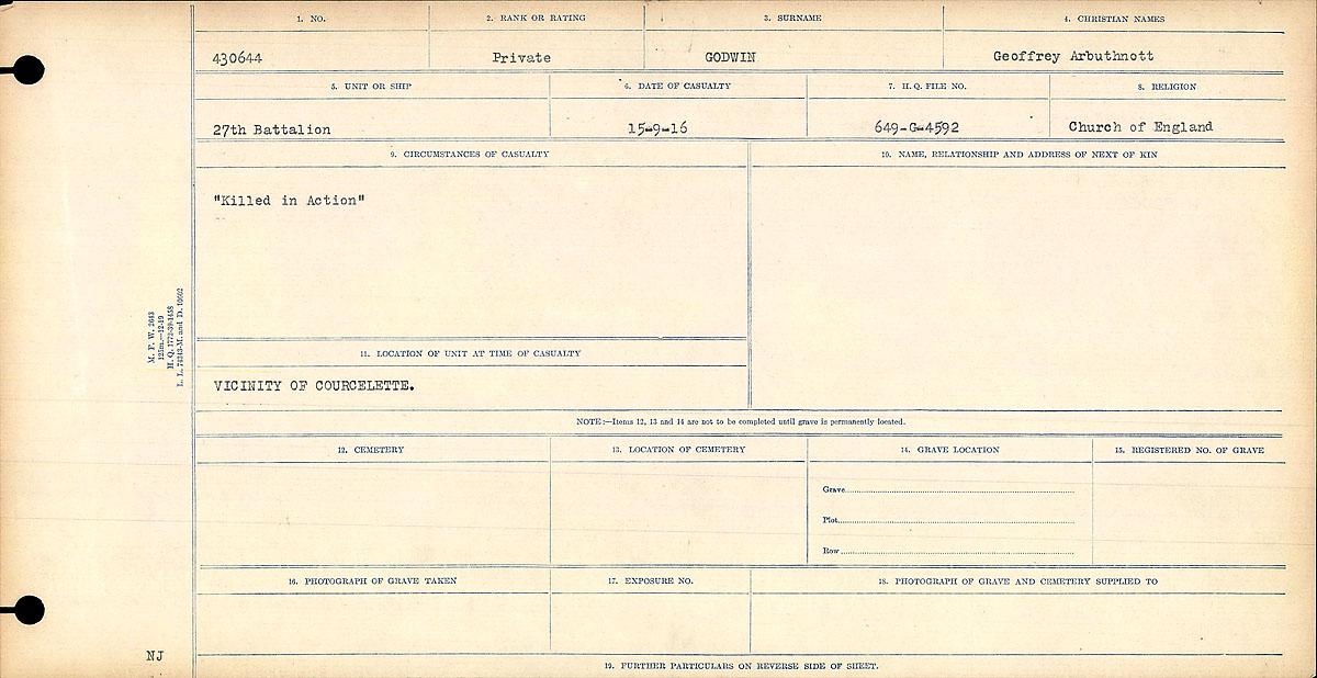 Title: Circumstances of Death Registers, First World War - Mikan Number: 46246 - Microform: 31829_B016686