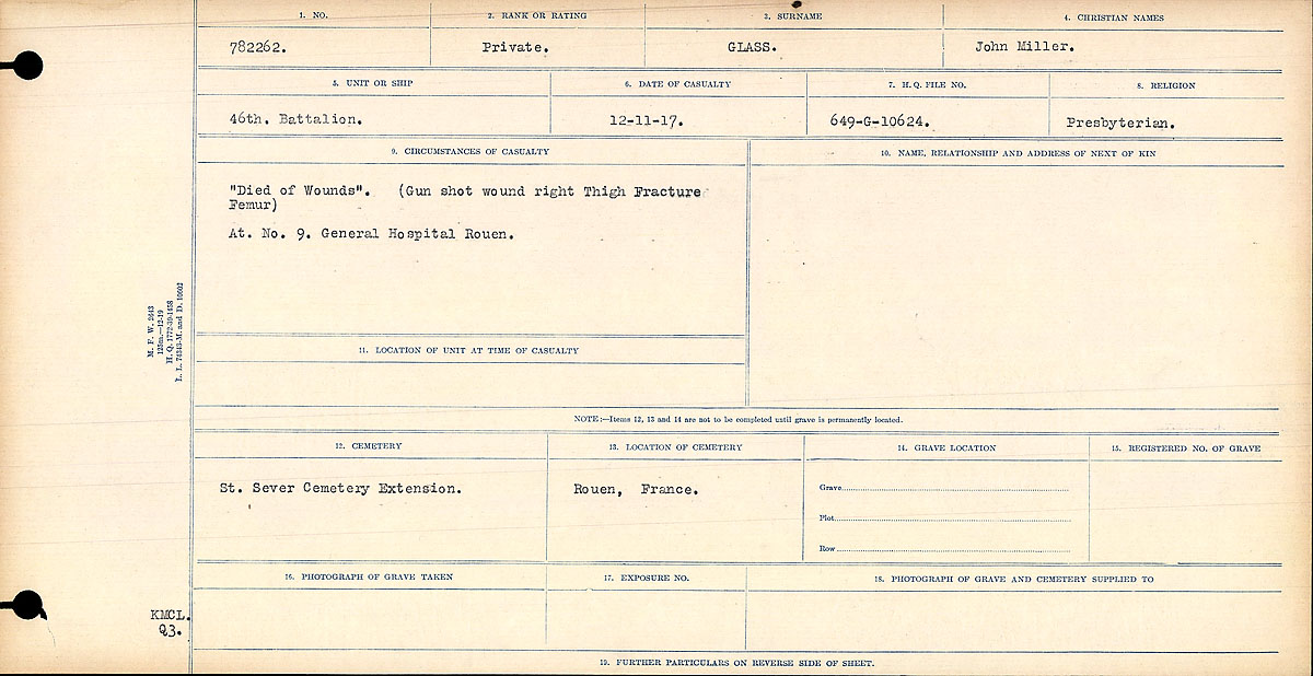 Title: Circumstances of Death Registers, First World War - Mikan Number: 46246 - Microform: 31829_B016689