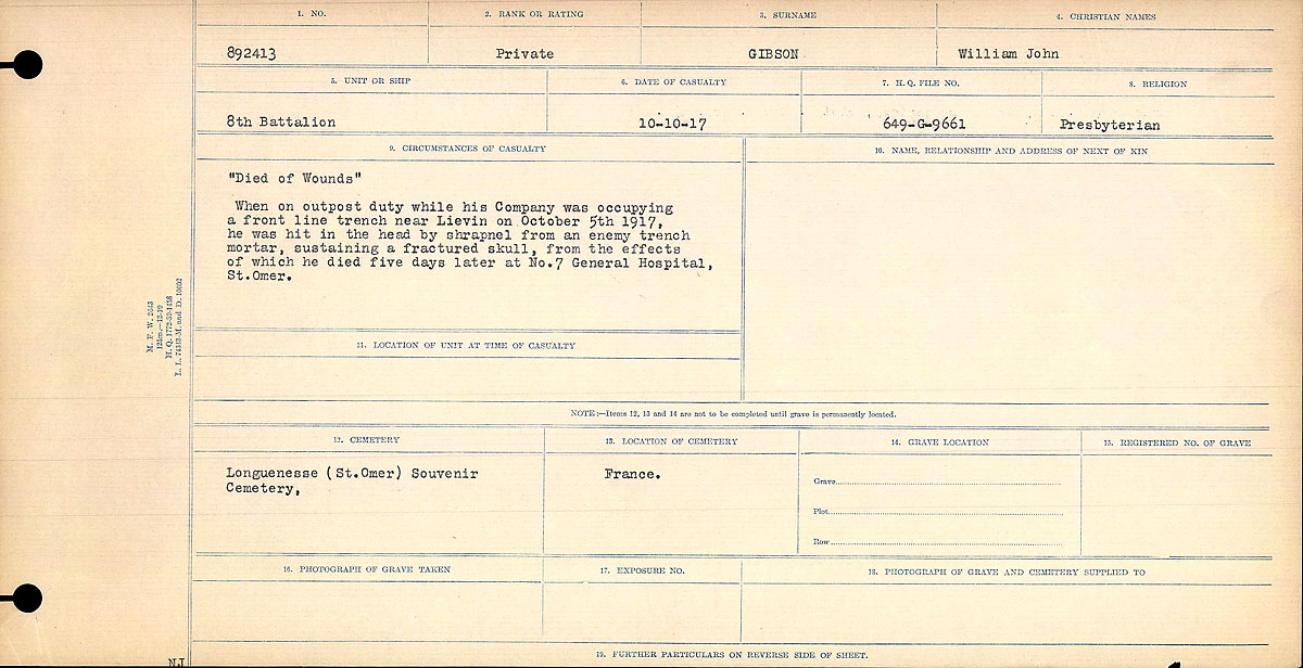 Title: Circumstances of Death Registers, First World War - Mikan Number: 46246 - Microform: 31829_B016690