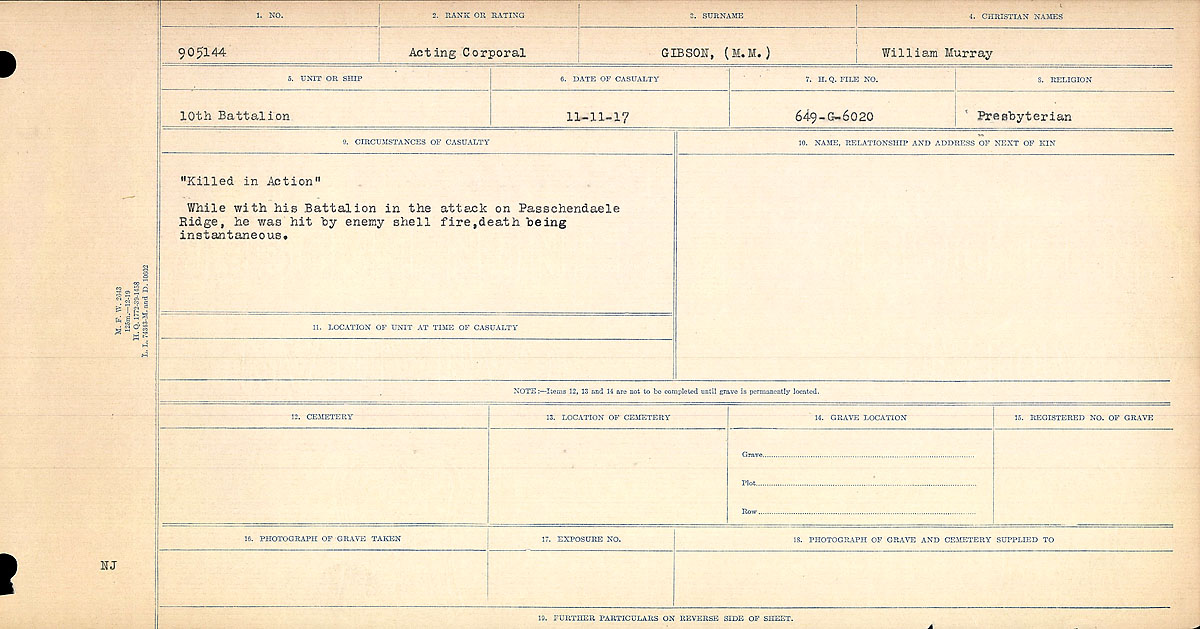 Title: Circumstances of Death Registers, First World War - Mikan Number: 46246 - Microform: 31829_B016690