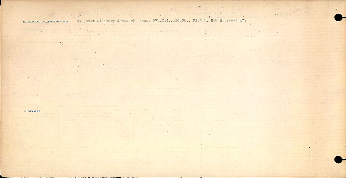 Titre : Registres de circonstances du dcs, Premire Guerre mondiale - N d'enregistrement Mikan : 46246 - Microforme : 31829_B016693