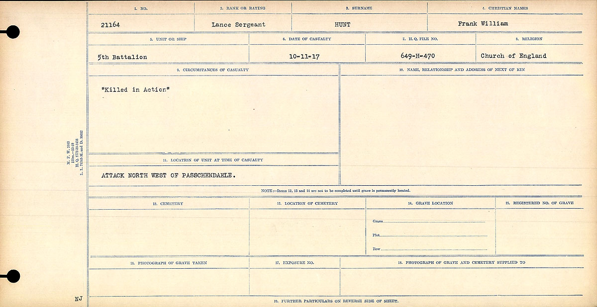 Title: Circumstances of Death Registers, First World War - Mikan Number: 46246 - Microform: 31829_B016697