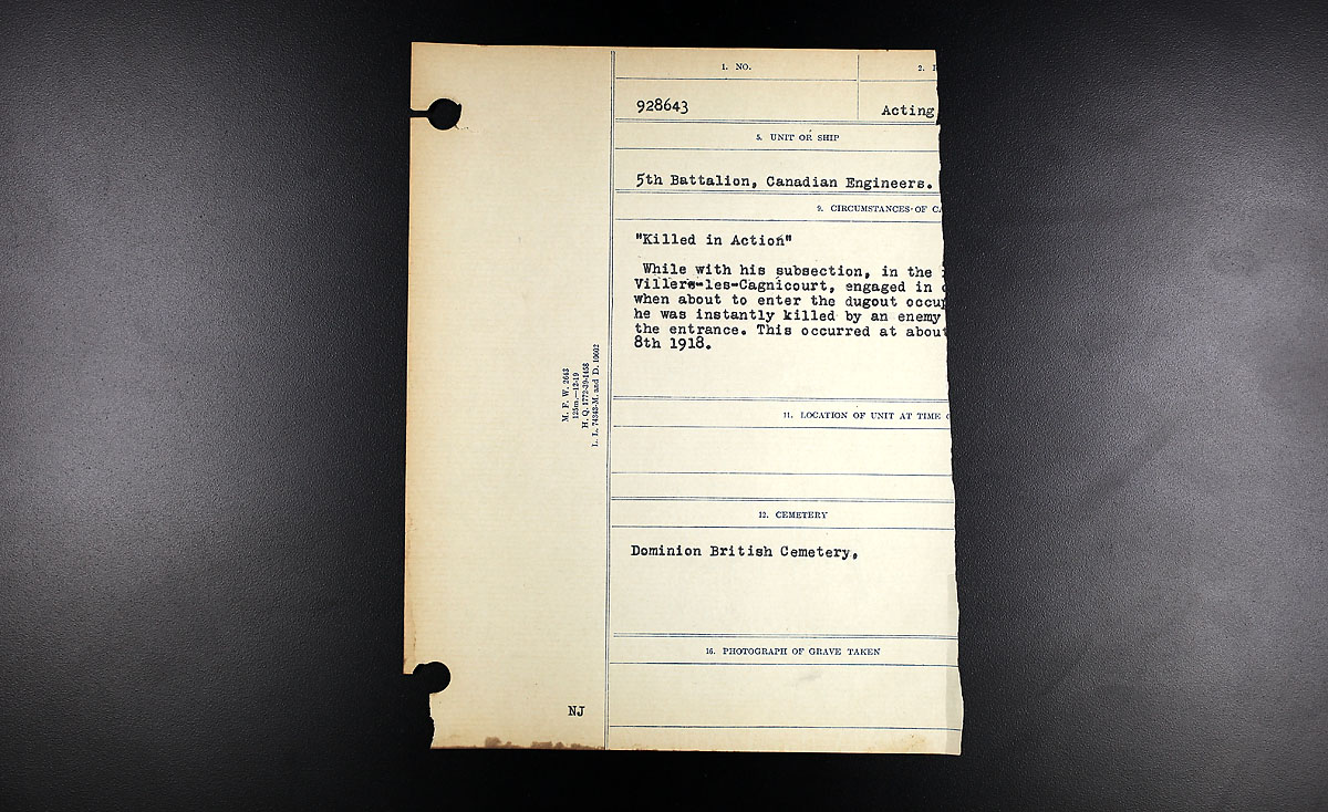 Title: Circumstances of Death Registers, First World War - Mikan Number: 46246 - Microform: 31829_B016699