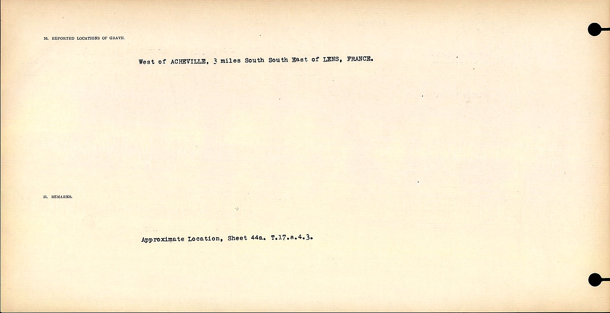 Title: Circumstances of Death Registers, First World War - Mikan Number: 46246 - Microform: 31829_B016700