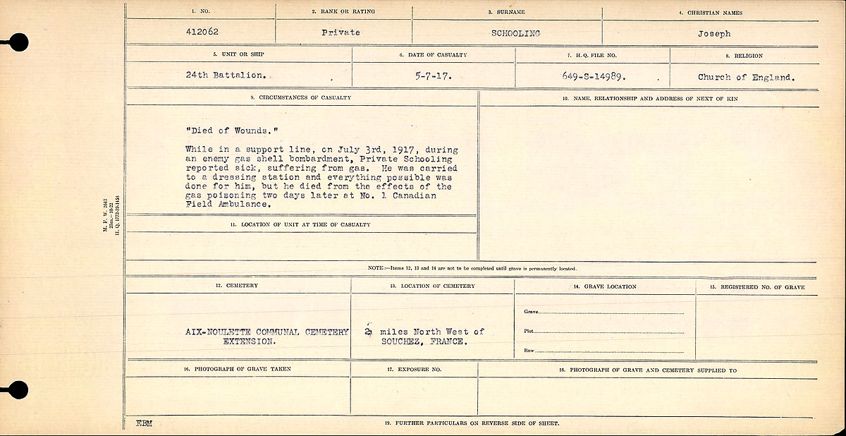 Title: Circumstances of Death Registers, First World War - Mikan Number: 46246 - Microform: 31829_B016701