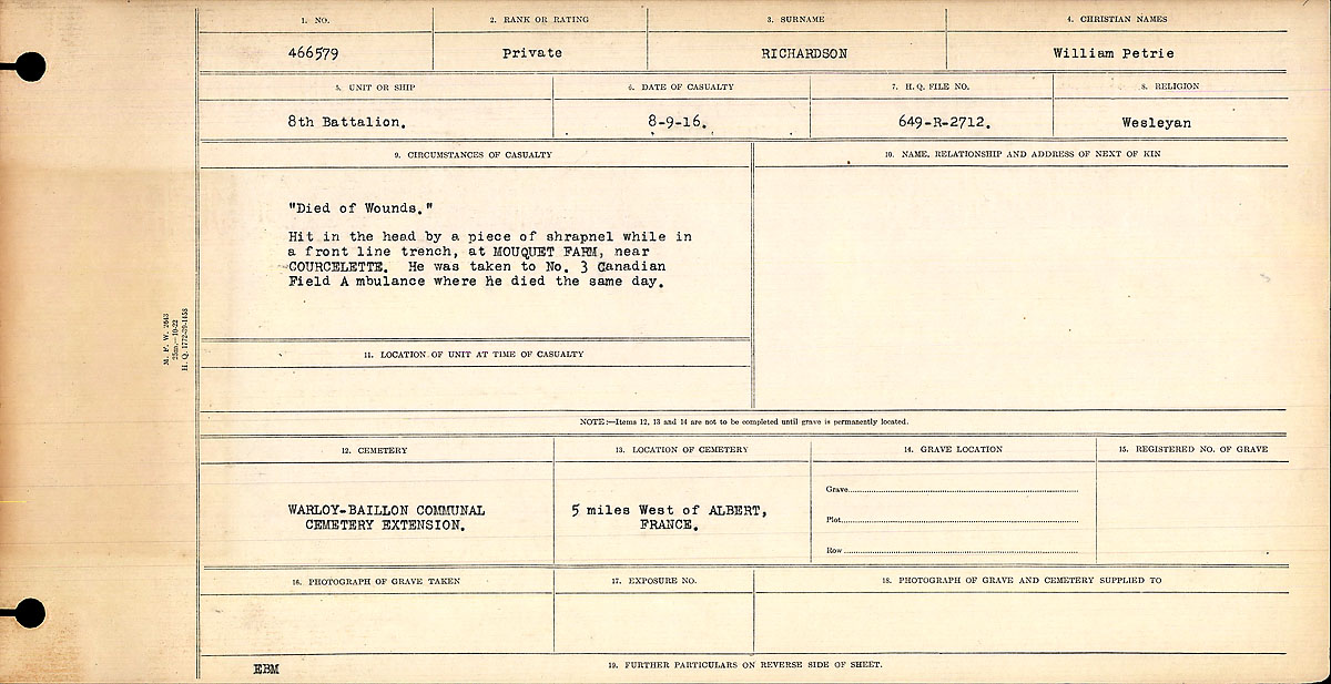 Title: Circumstances of Death Registers, First World War - Mikan Number: 46246 - Microform: 31829_B016706
