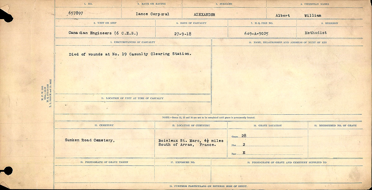Title: Circumstances of Death Registers, First World War - Mikan Number: 46246 - Microform: 31829_B016712