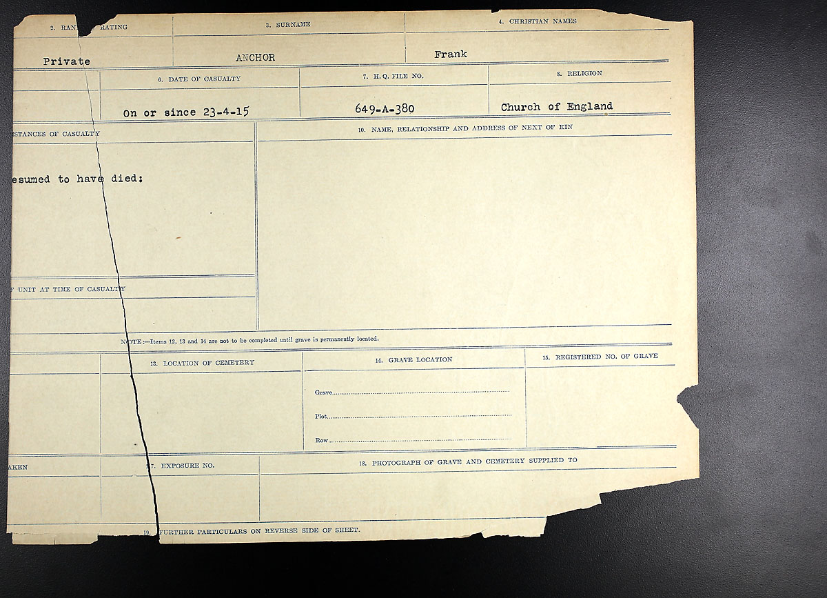 Title: Circumstances of Death Registers, First World War - Mikan Number: 46246 - Microform: 31829_B016713