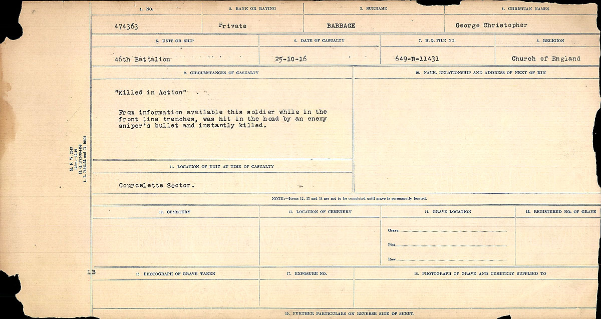 Title: Circumstances of Death Registers, First World War - Mikan Number: 46246 - Microform: 31829_B016715