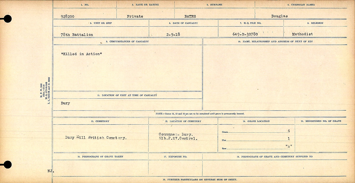 Title: Circumstances of Death Registers, First World War - Mikan Number: 46246 - Microform: 31829_B016716