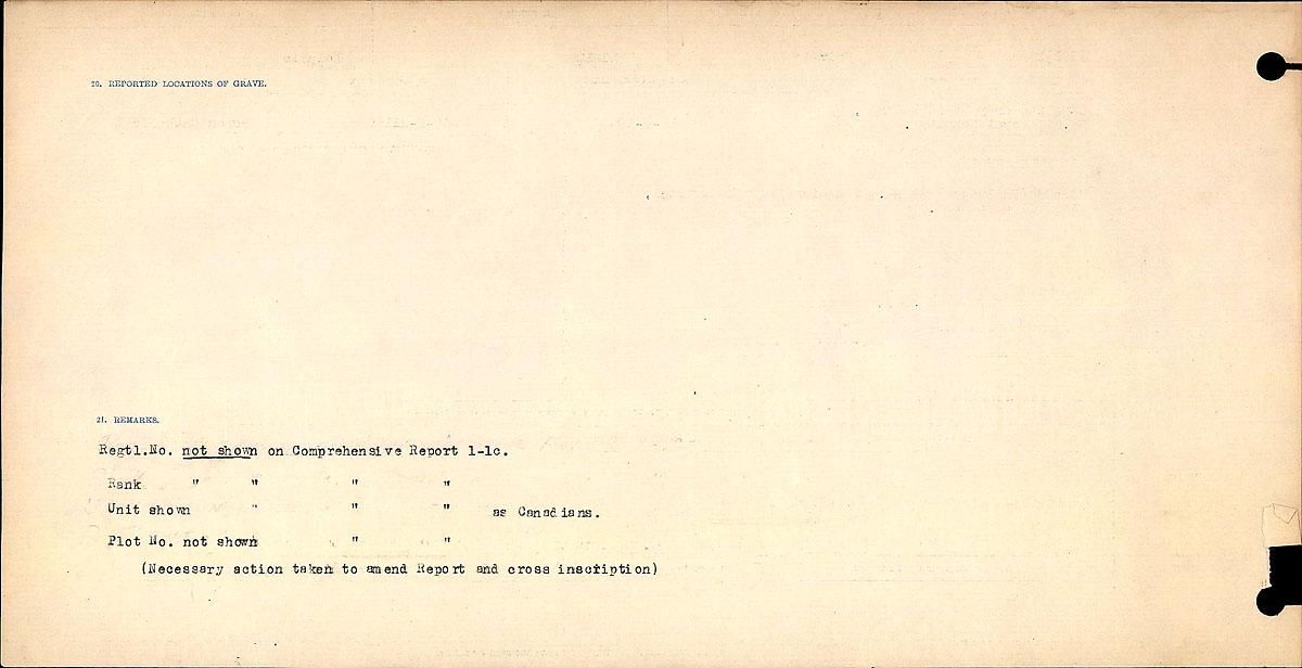 Titre : Registres de circonstances du dcs, Premire Guerre mondiale - N d'enregistrement Mikan : 46246 - Microforme : 31829_B016717