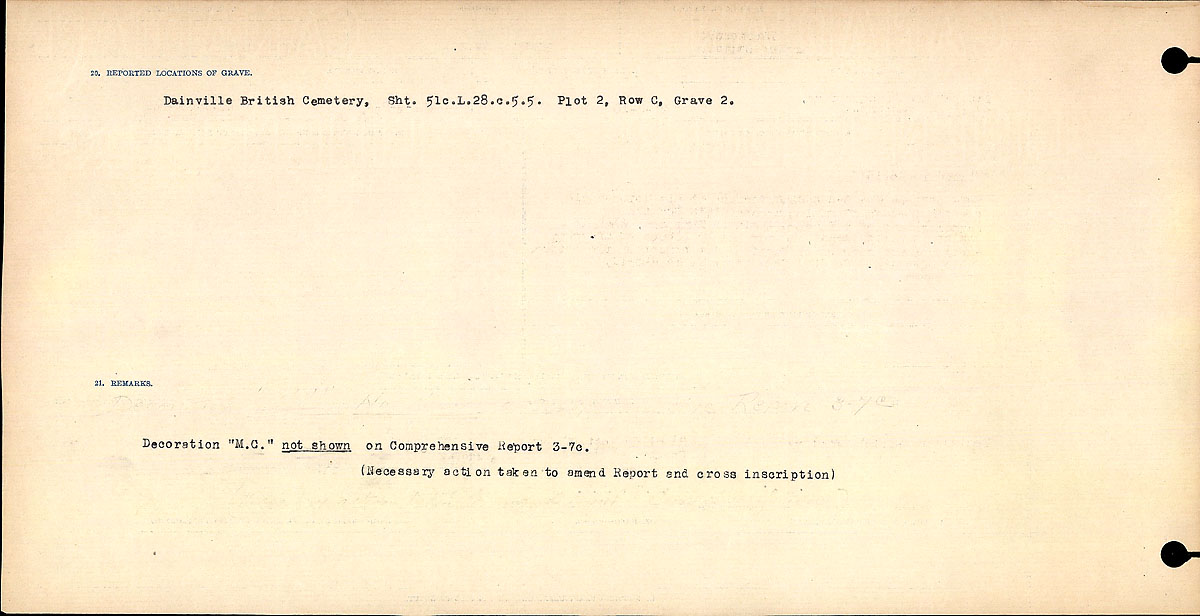 Titre : Registres de circonstances du dcs, Premire Guerre mondiale - N d'enregistrement Mikan : 46246 - Microforme : 31829_B016719