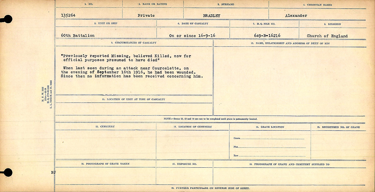 Title: Circumstances of Death Registers, First World War - Mikan Number: 46246 - Microform: 31829_B016722