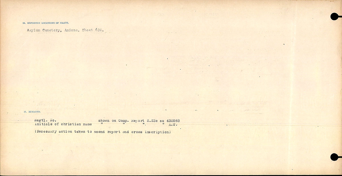 Title: Circumstances of Death Registers, First World War - Mikan Number: 46246 - Microform: 31829_B016727