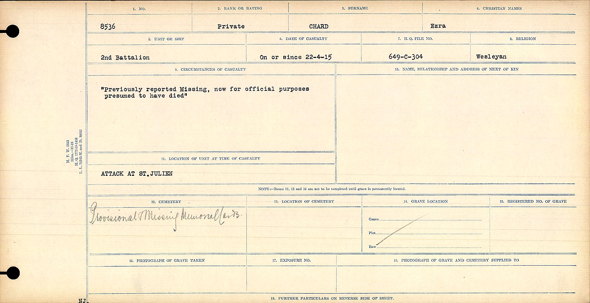 Title: Circumstances of Death Registers, First World War - Mikan Number: 46246 - Microform: 31829_B016728
