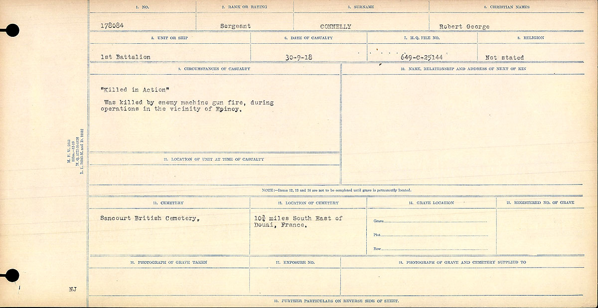 Title: Circumstances of Death Registers, First World War - Mikan Number: 46246 - Microform: 31829_B016730