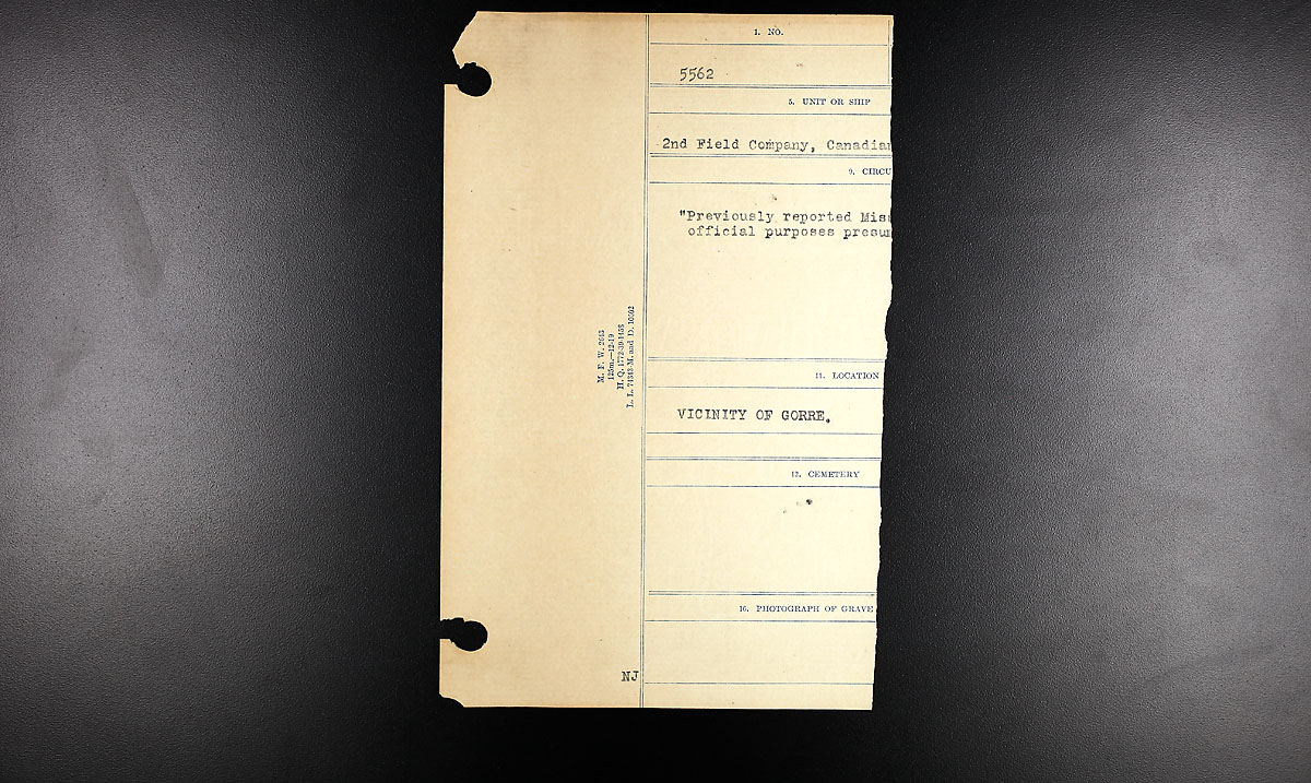 Titre : Registres de circonstances du dcs, Premire Guerre mondiale - N d'enregistrement Mikan : 46246 - Microforme : 31829_B016731