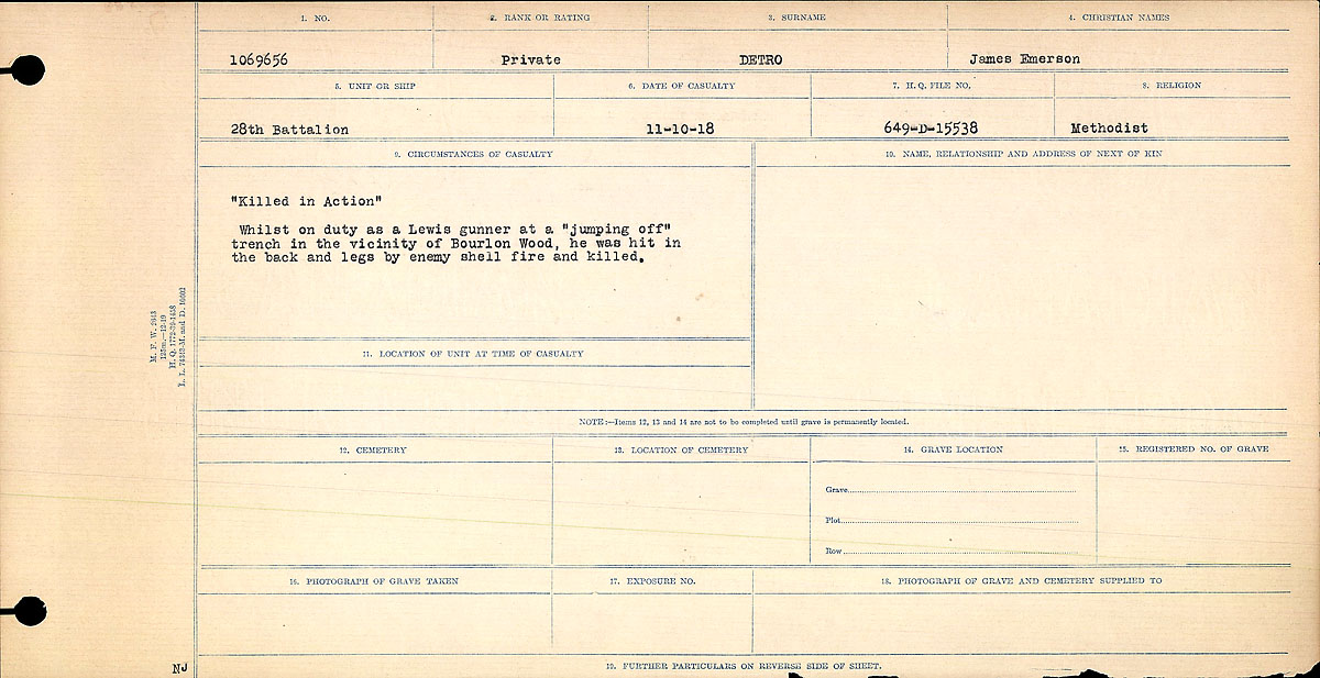 Title: Circumstances of Death Registers, First World War - Mikan Number: 46246 - Microform: 31829_B016736