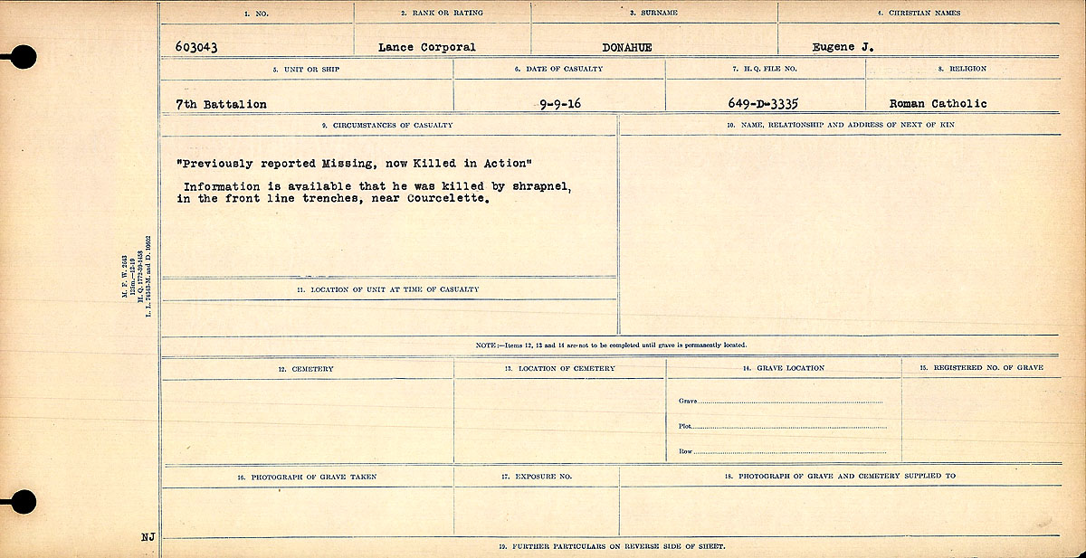 Title: Circumstances of Death Registers, First World War - Mikan Number: 46246 - Microform: 31829_B016738
