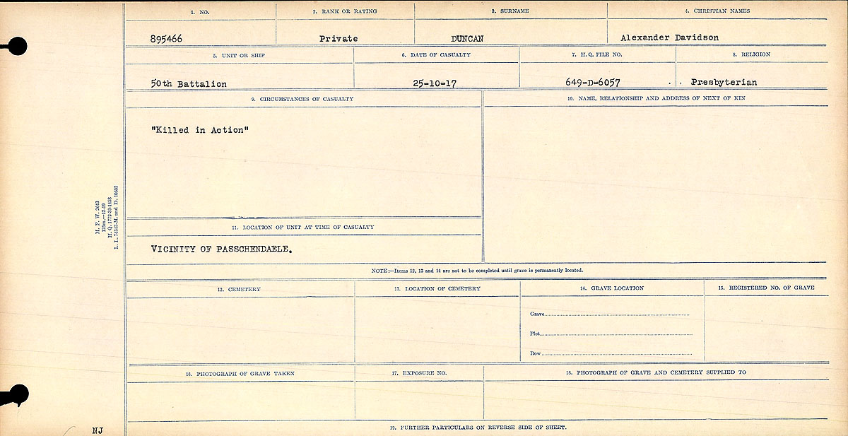 Title: Circumstances of Death Registers, First World War - Mikan Number: 46246 - Microform: 31829_B016739
