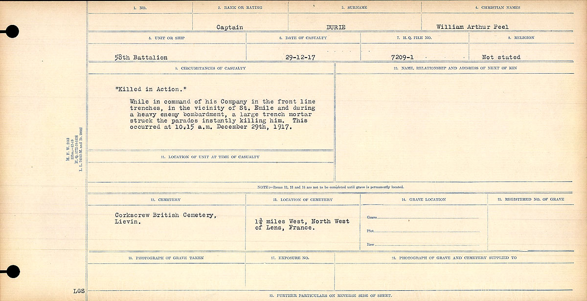 Title: Circumstances of Death Registers, First World War - Mikan Number: 46246 - Microform: 31829_B016739