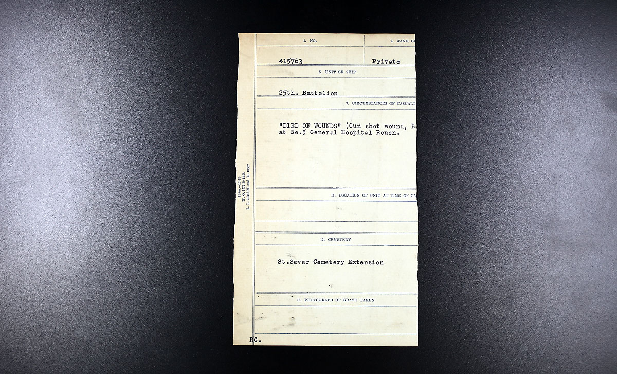 Title: Circumstances of Death Registers, First World War - Mikan Number: 46246 - Microform: 31829_B016740