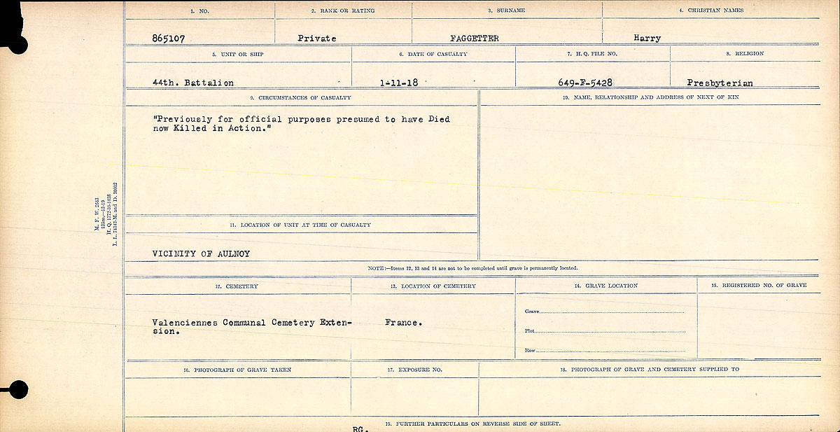 Title: Circumstances of Death Registers, First World War - Mikan Number: 46246 - Microform: 31829_B016742