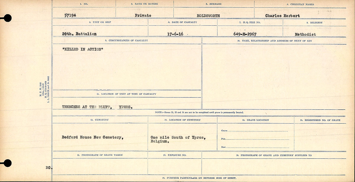 Title: Circumstances of Death Registers, First World War - Mikan Number: 46246 - Microform: 31829_B016746