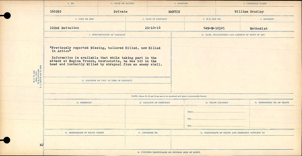 Title: Circumstances of Death Registers, First World War - Mikan Number: 46246 - Microform: 31829_B016753