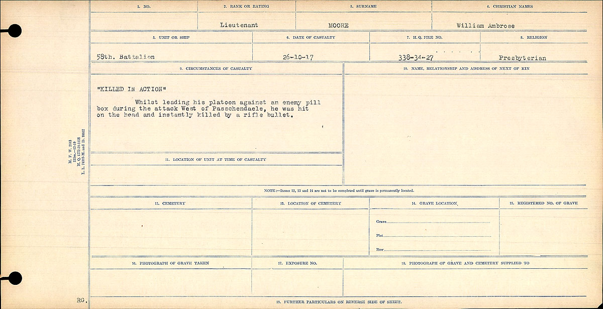 Title: Circumstances of Death Registers, First World War - Mikan Number: 46246 - Microform: 31829_B016755