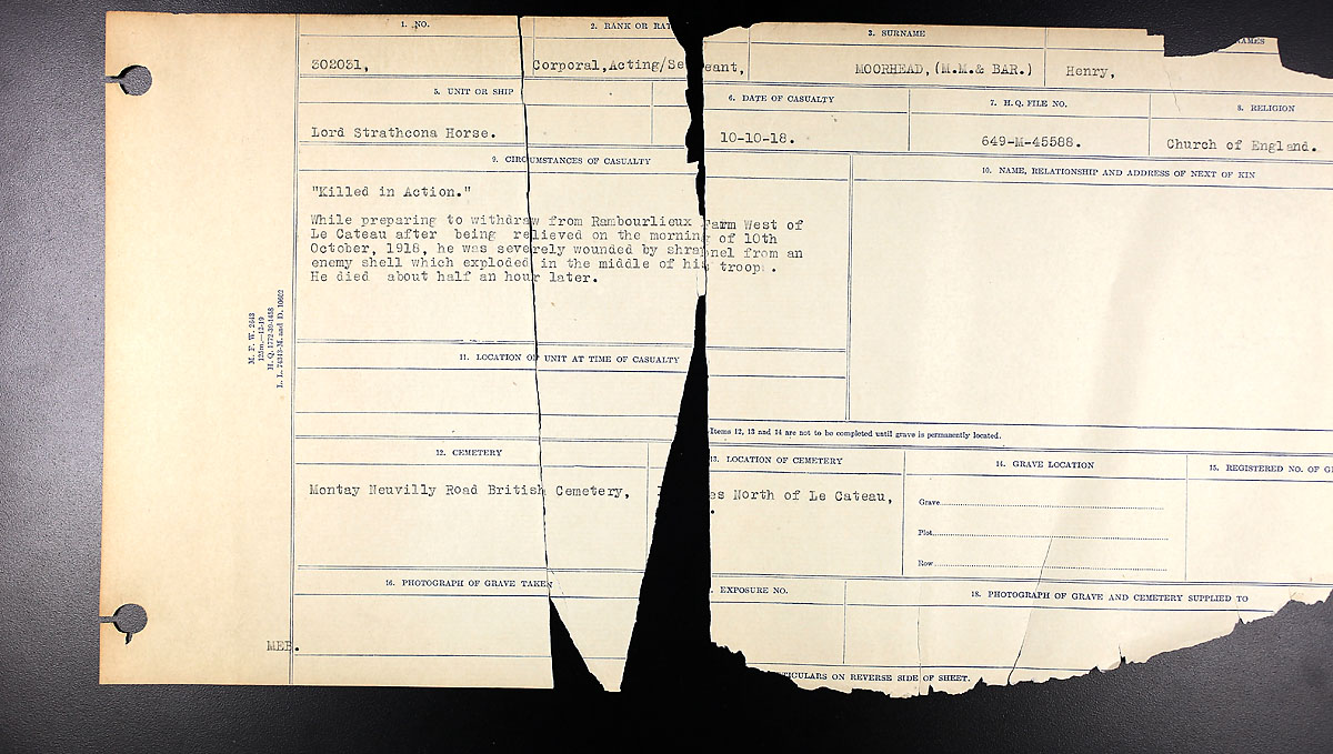 Title: Circumstances of Death Registers, First World War - Mikan Number: 46246 - Microform: 31829_B016756