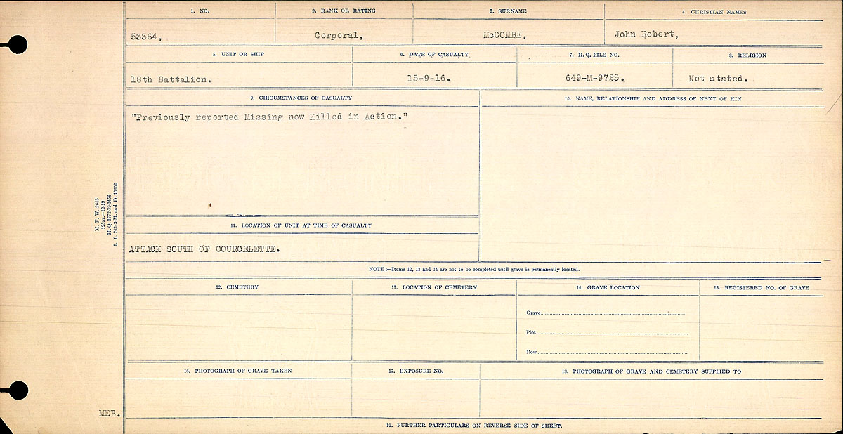 Title: Circumstances of Death Registers, First World War - Mikan Number: 46246 - Microform: 31829_B016758