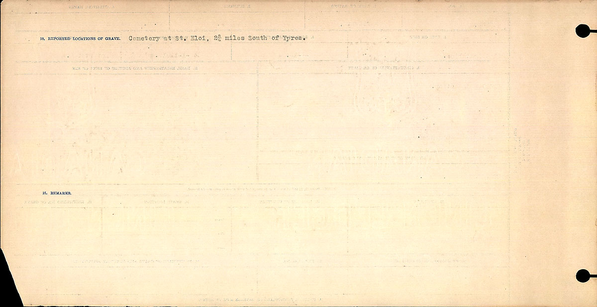 Titre : Registres de circonstances du dcs, Premire Guerre mondiale - N d'enregistrement Mikan : 46246 - Microforme : 31829_B016763